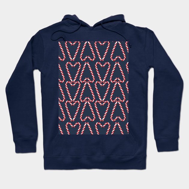 Candy Cane Hearts on Navy blue Hoodie by Quick Brown Fox Canada 